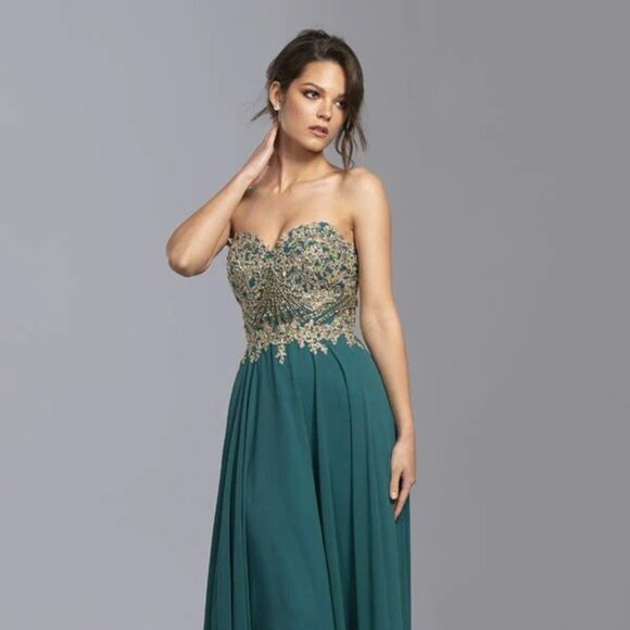 New A-Line Strapless Sleeveless Formal Dress w/ Rhinestones Embroidery TC L2214 - Picture 1 of 8